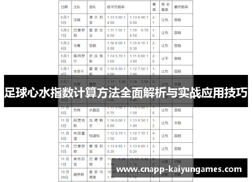 足球心水指数计算方法全面解析与实战应用技巧